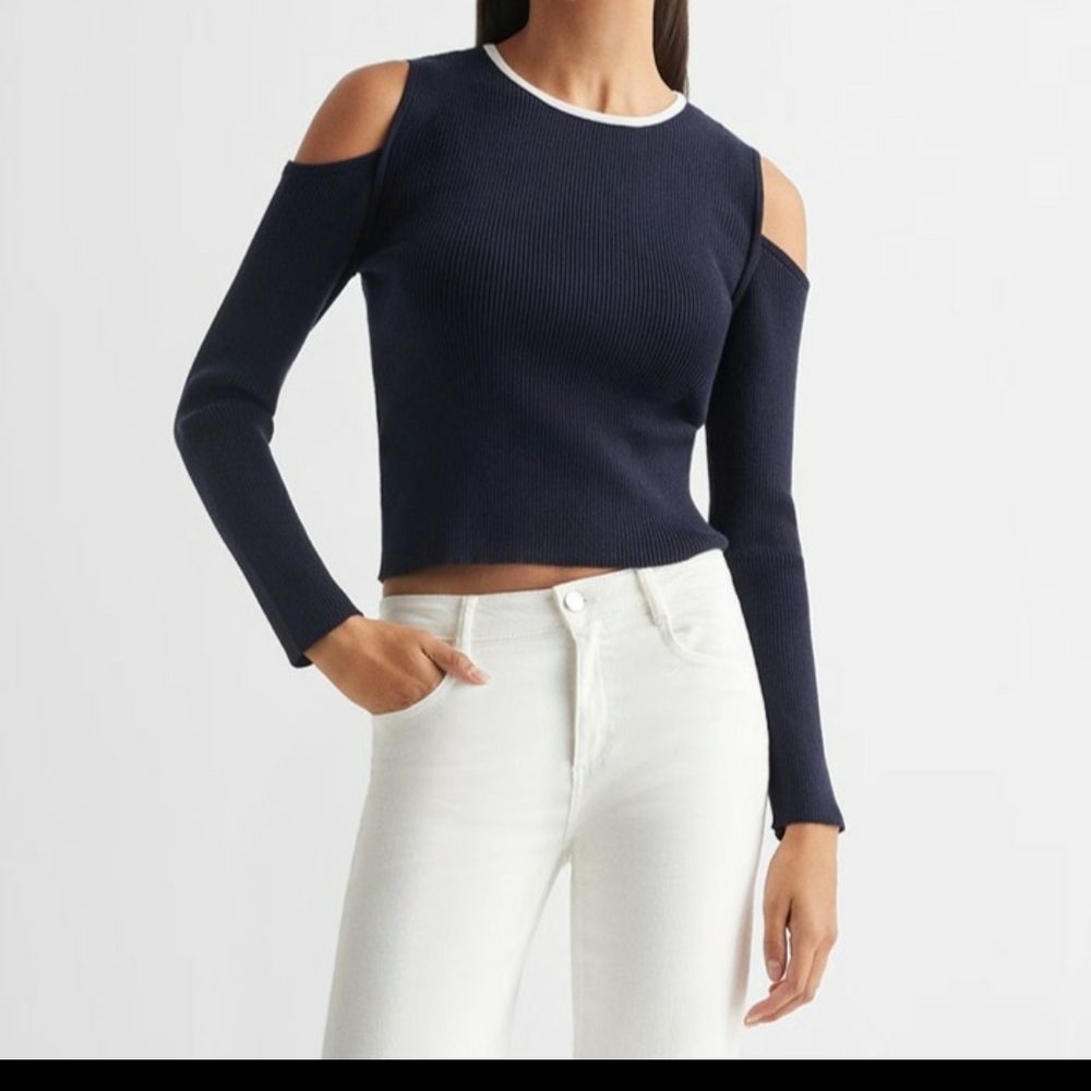 Mango Navy Blue Cold Shoulder Sweater Jersey